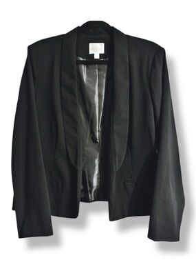 Decree Black Open Front Blazer Jacket XL New With Tags Fully Lined Faux Pockets